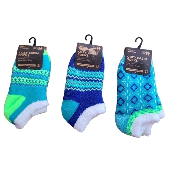 3 Pairs of Field and Stream Aloe Infused Cozy Cabin Socks, Youth Size 10 - 4 - Picture 1 of 10